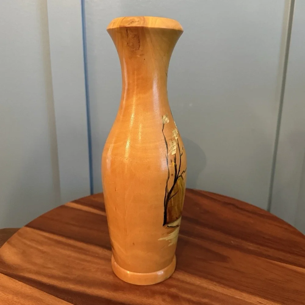 Vintage Hand Painted Wood Vase 12